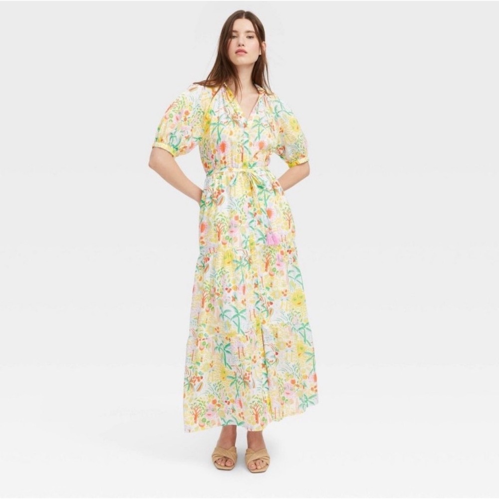 Roller Rabbit x Target Vacation Maxi Dress Tropical Fruit Floral 100% Cotton Med